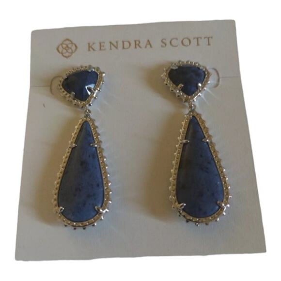 KENDRA SCOTT Payton Blue Dumortierite Stone Silver Drop Earrings New!! - Picture 3 of 7